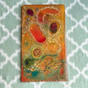 Vintage Solid resin block Abstract Orange and Green Art Piece